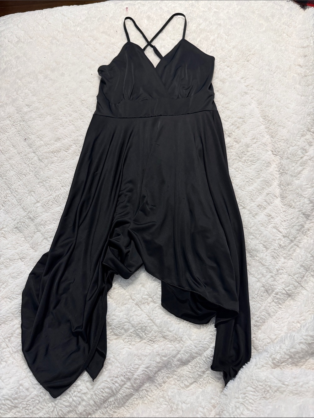 Black Spaghetti-Strap Asymmetrical Dress